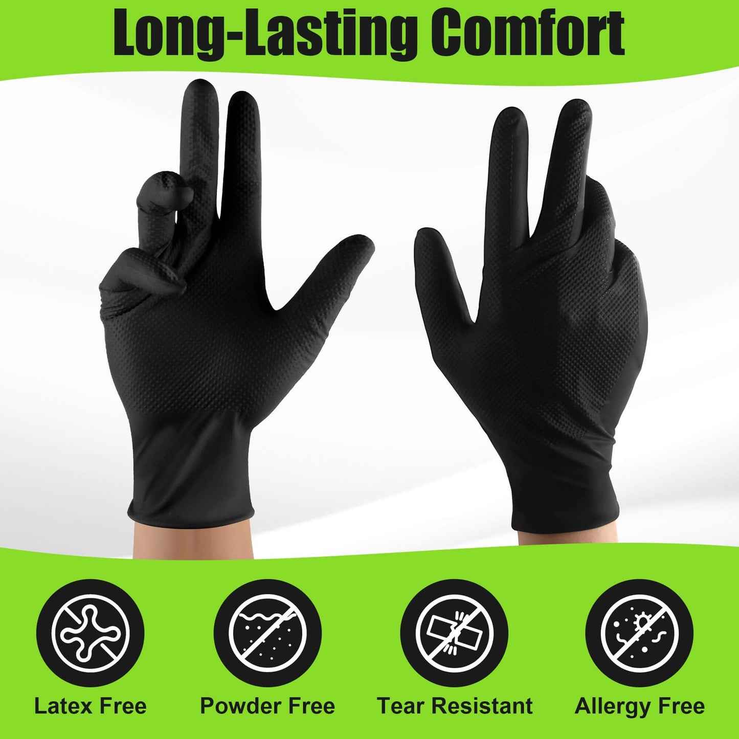 TitanFlex Heavy Duty Black Industrial Nitrile Gloves with Raised Diamond Texture