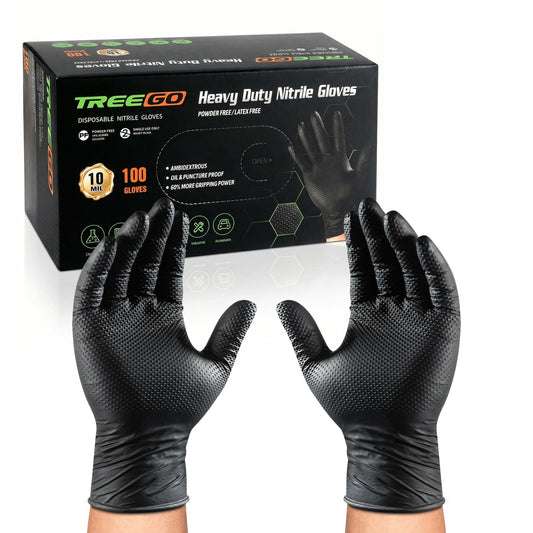 TitanFlex Heavy Duty Black Industrial Nitrile Gloves with Raised Diamond Texture