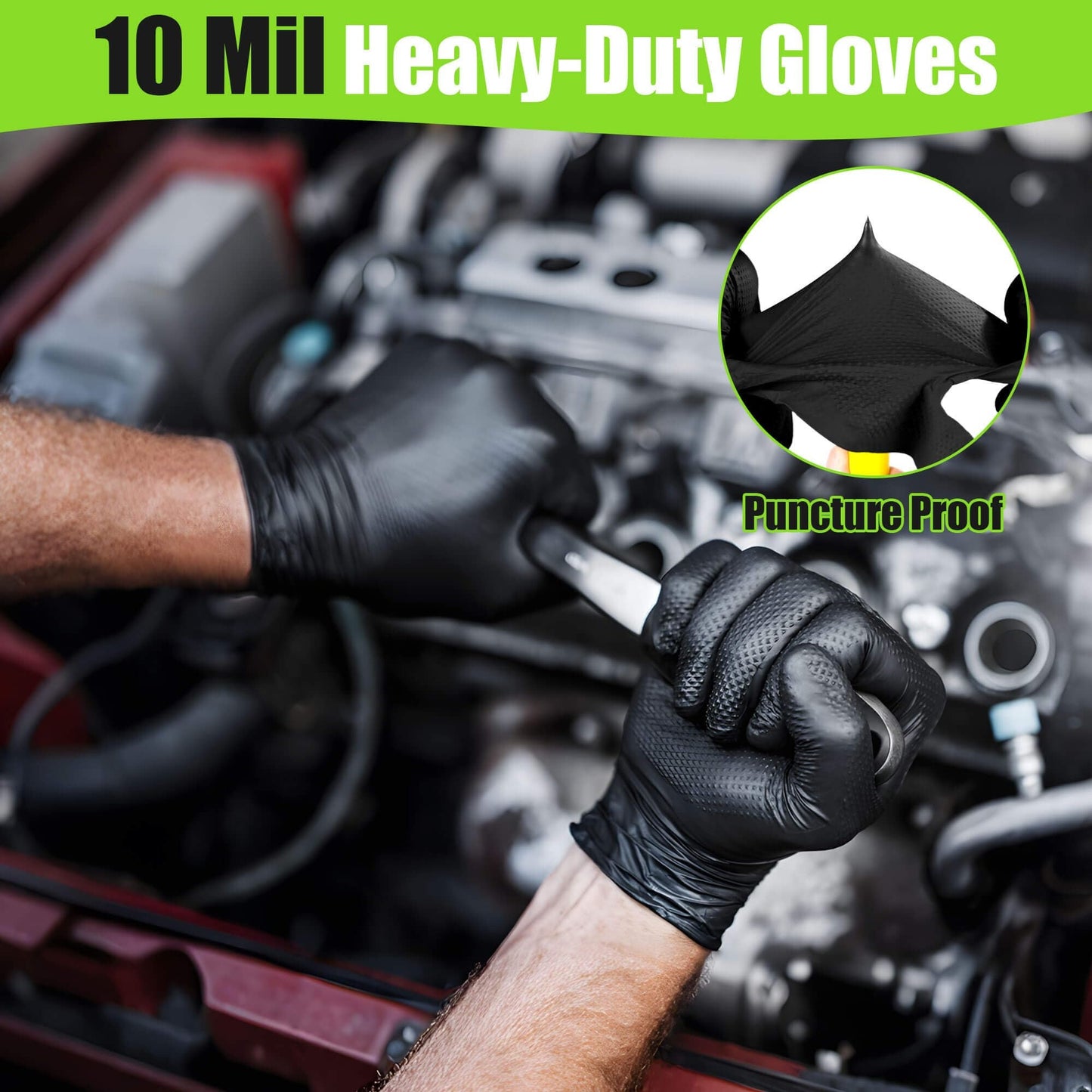TitanFlex Heavy Duty Black Industrial Nitrile Gloves with Raised Diamond Texture